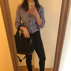 J Crew Blue With Pink Stripe Button Down Blouse